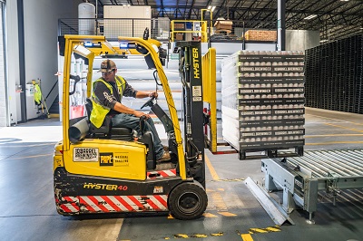 Driving a forklift in a warehouse