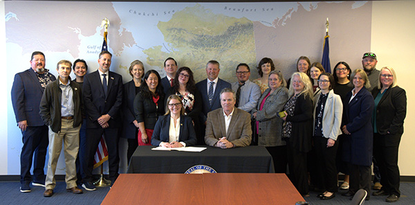 Governor Mike Dunleavy and EPA Region 10 Administrator Emma Pokon signed documents marking EPA’s authorization of Alaska to administer the federal RCRA Subtitle C hazardous waste management program