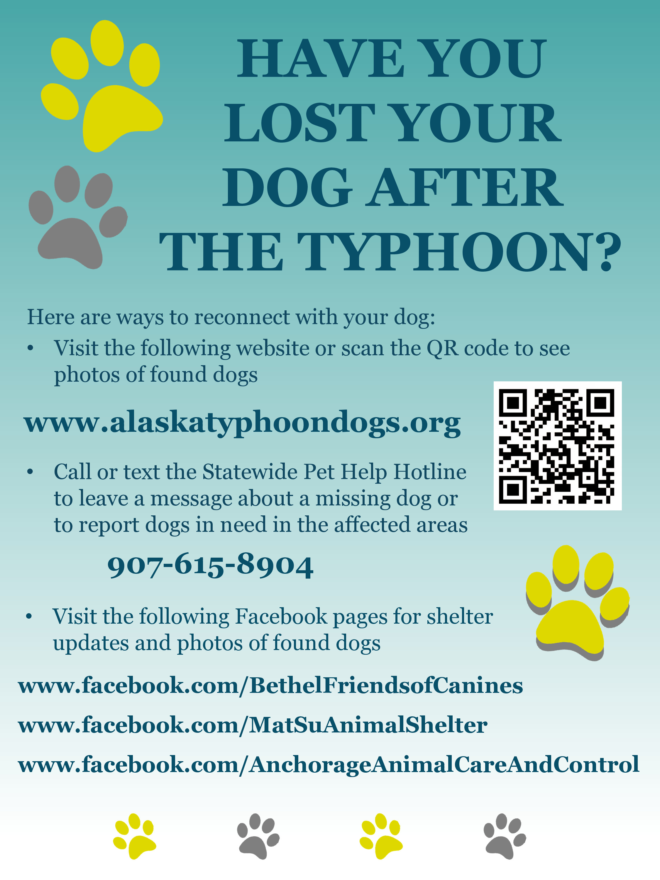 Have you lost your dog after the typhoon? Reconnect by visiting www.alaskatyphoondogs.org