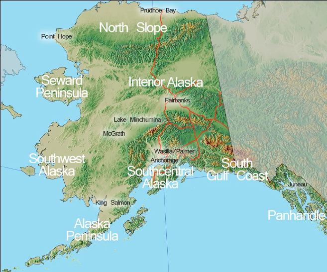 Map of Alaska with Aleutians omitted