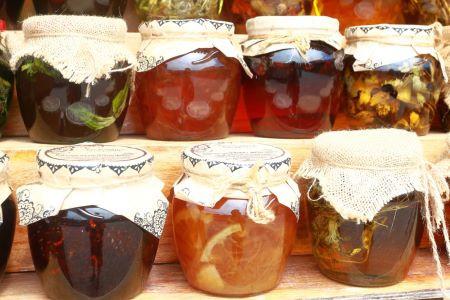 Jars of honey with added flavoring